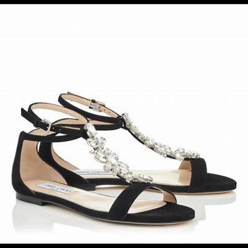 Jimmy Choo Averie Flat Sandals 39 Black